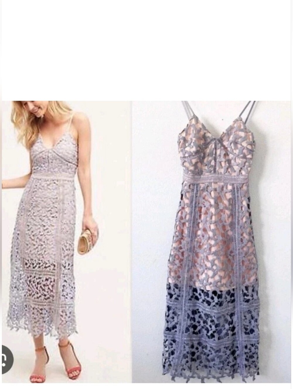 Elliatt Dress Womens S Gray Lace Crochet Midi Spaghetti Strap Boho Formal